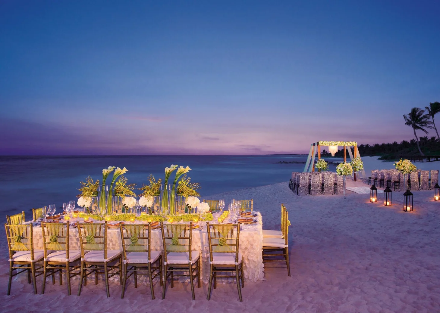 Dinner reception in Seaside beach venue at Dreams Tulum Resort and Spa