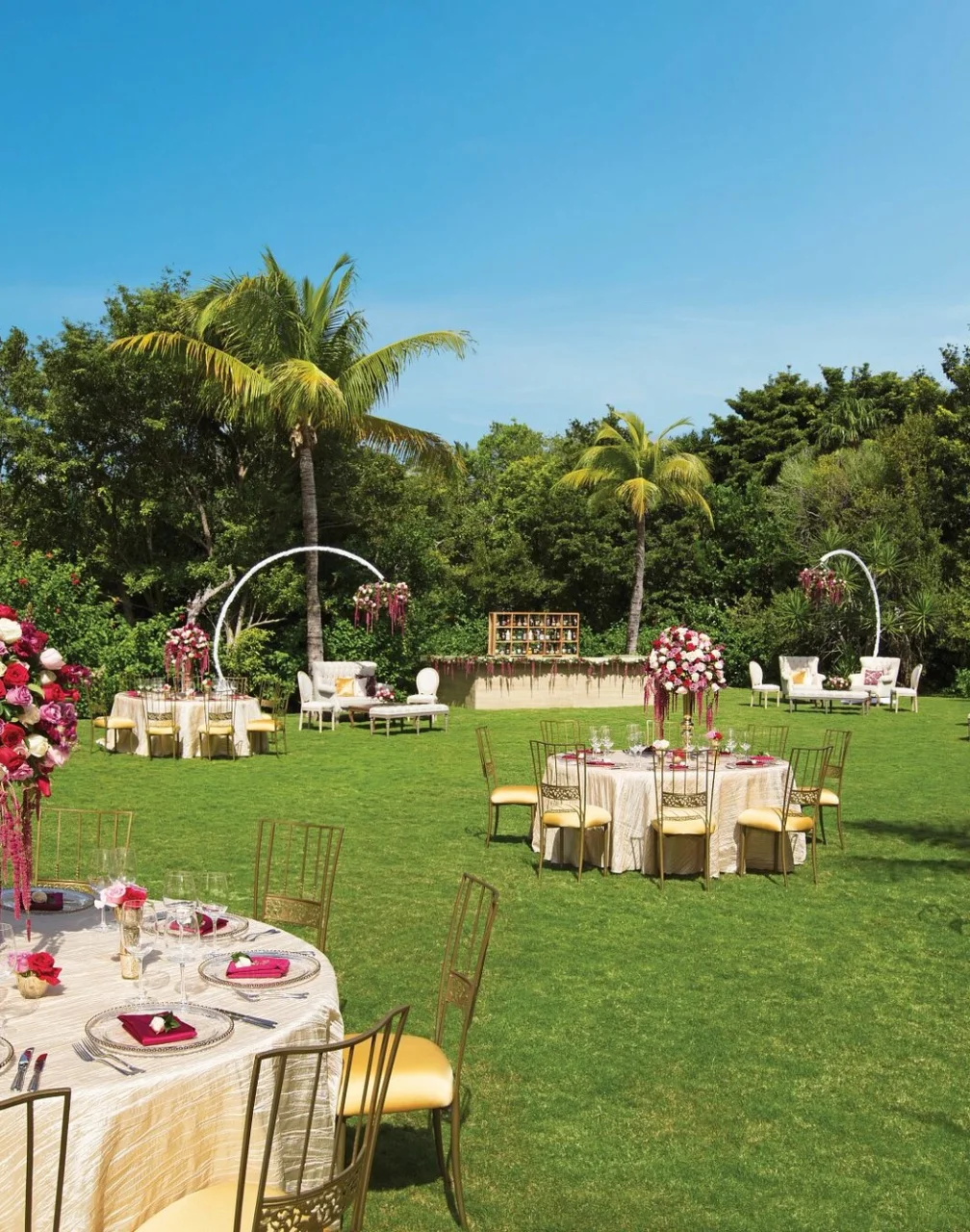 Dinner reception in garden venue  at Dreams Tulum Resort and Spa