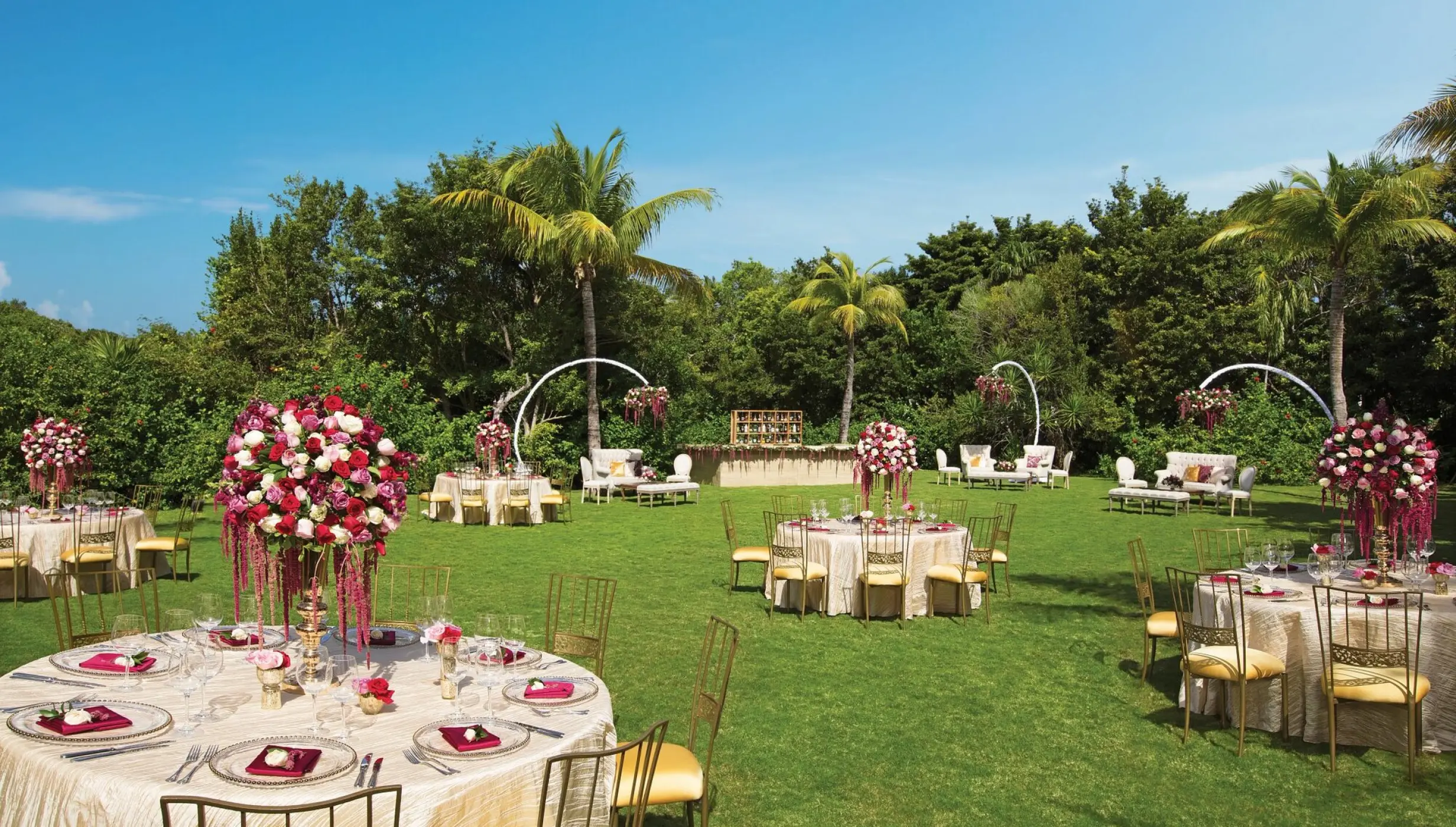 Dinner reception in garden venue  at Dreams Tulum Resort and Spa
