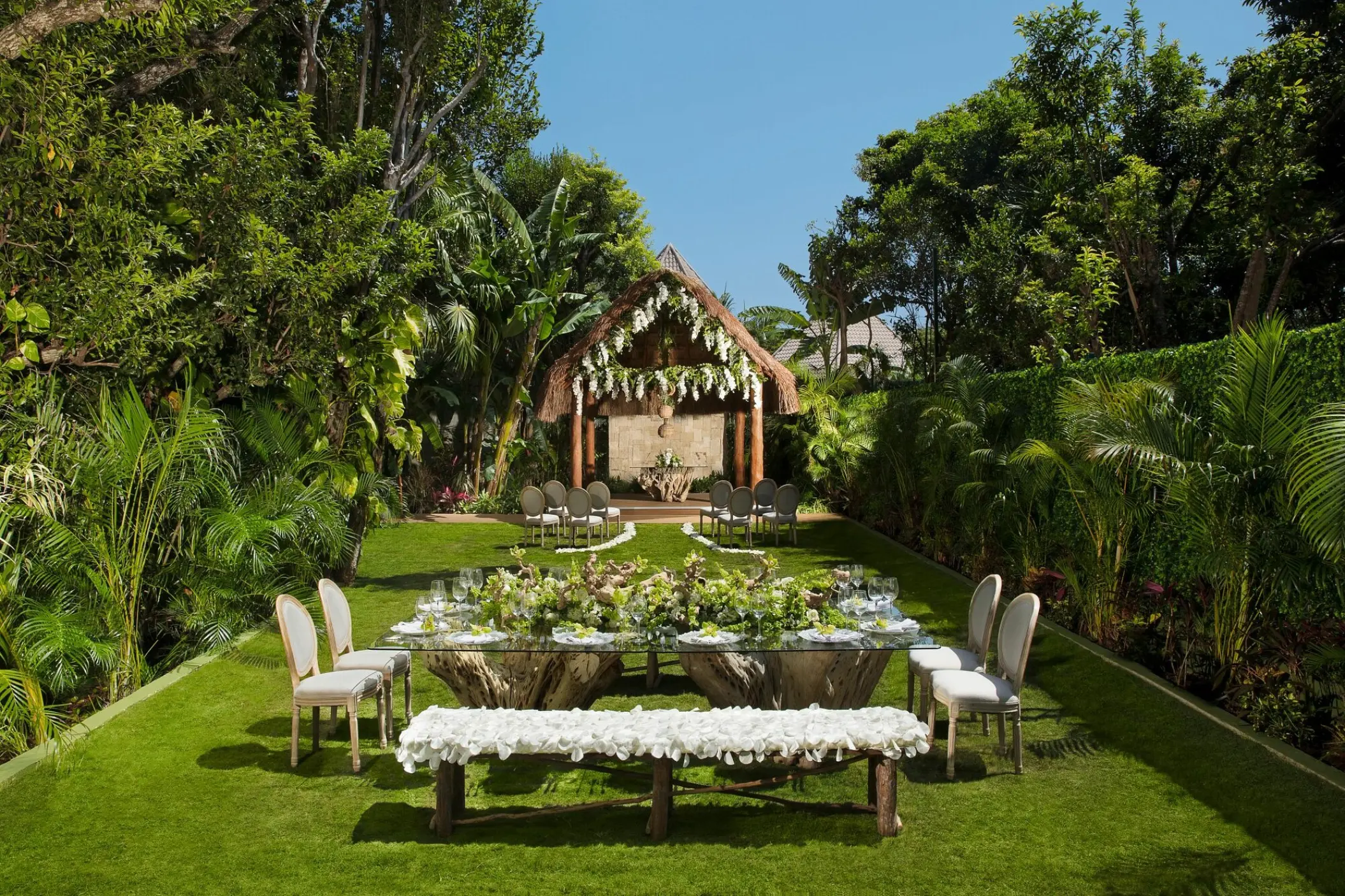 Secret Garden wedding reception setup at Dreams Tulum, Tulum
