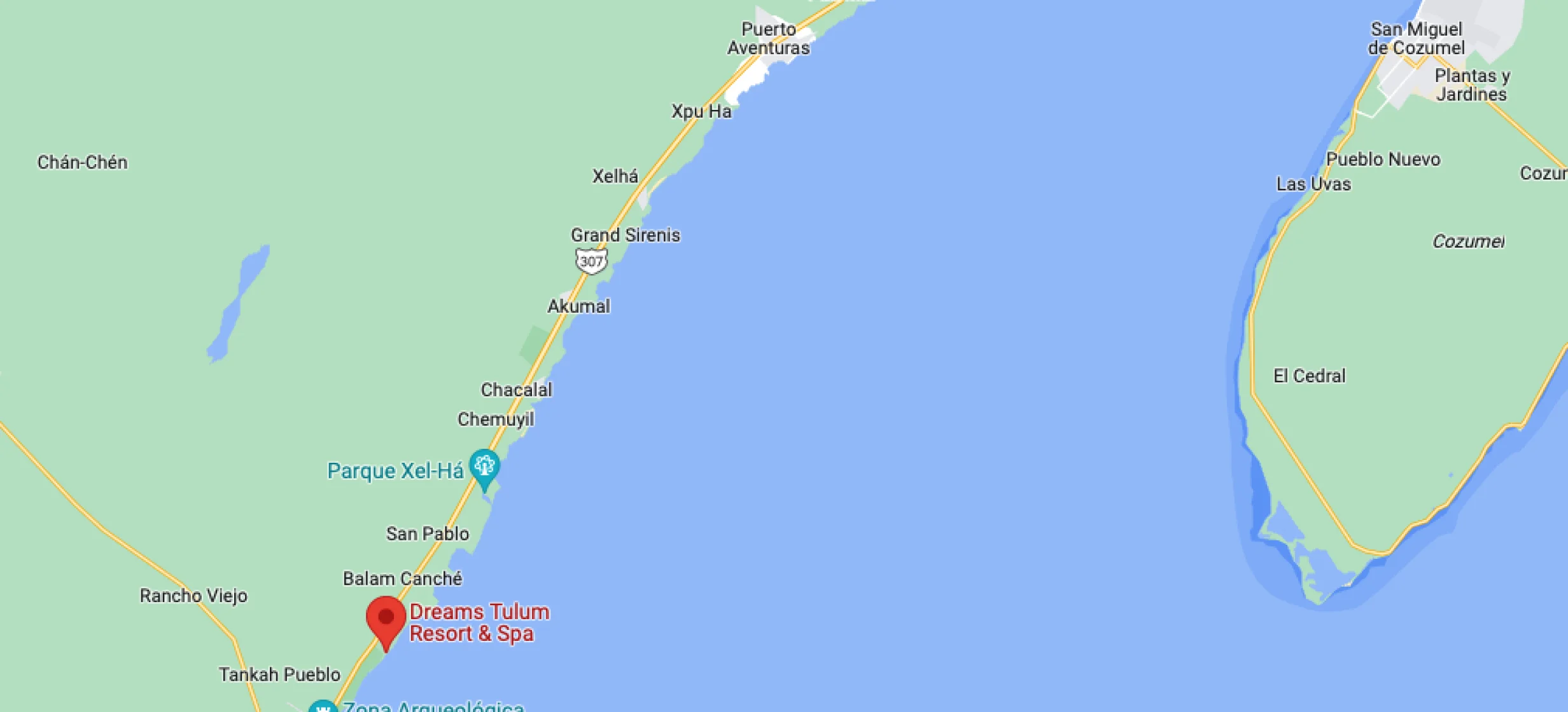 Google maps of Dreams Tulum