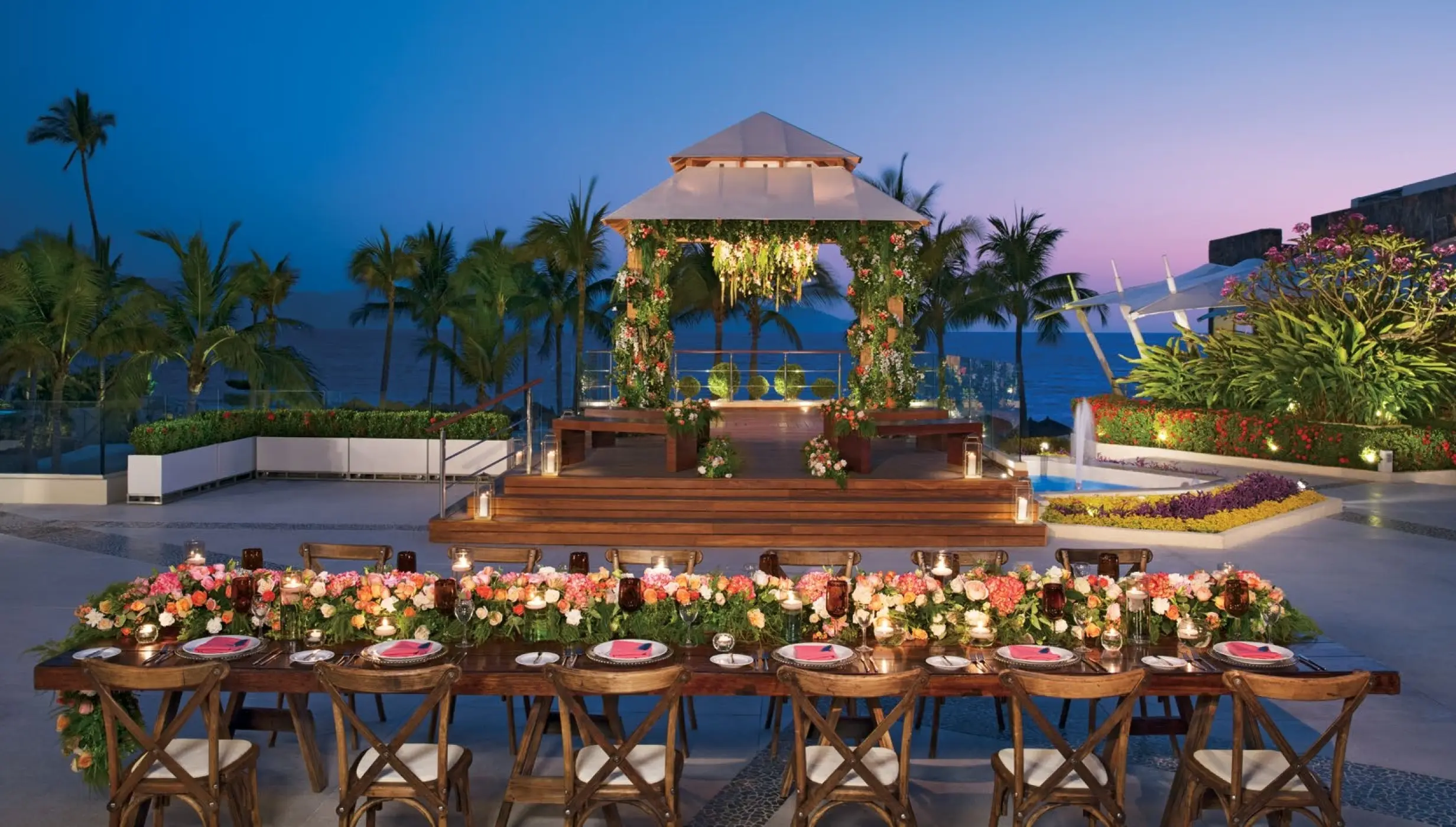 Ceremony decor on the terraza la vista at Dreams Vallarta Bay Resort and Spa