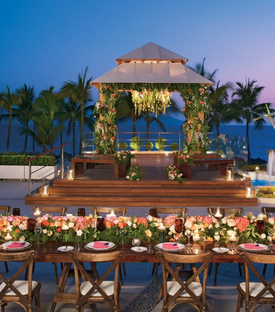 Ceremony decor on the terraza la vista at Dreams Vallarta Bay Resort and Spa