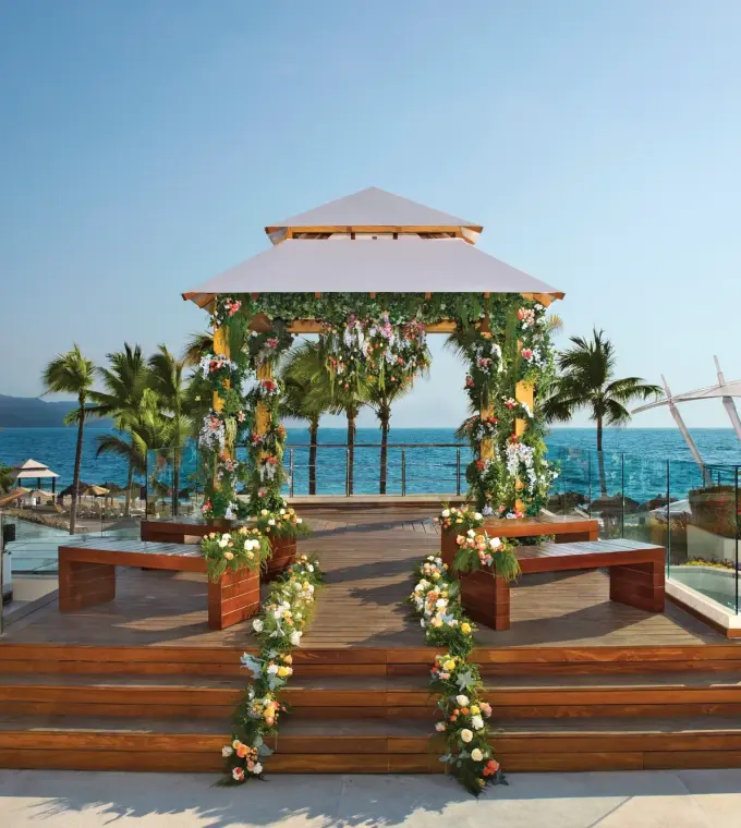 Oceanfront wedding ceremony gazebo at Dreams Vallarta Bay, Puerto Vallarta
