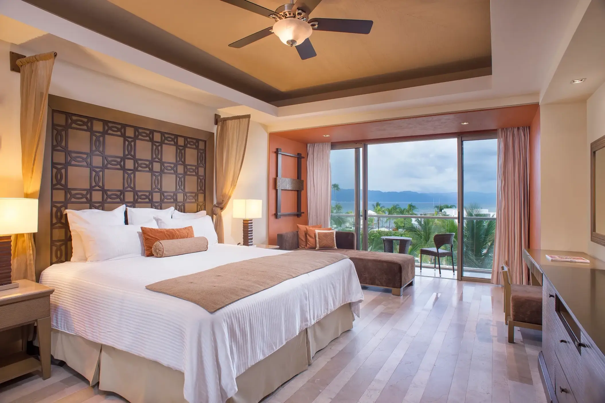 Modern ocean view suite with a private balcony at Dreams Vallarta Bay, Puerto Vallarta