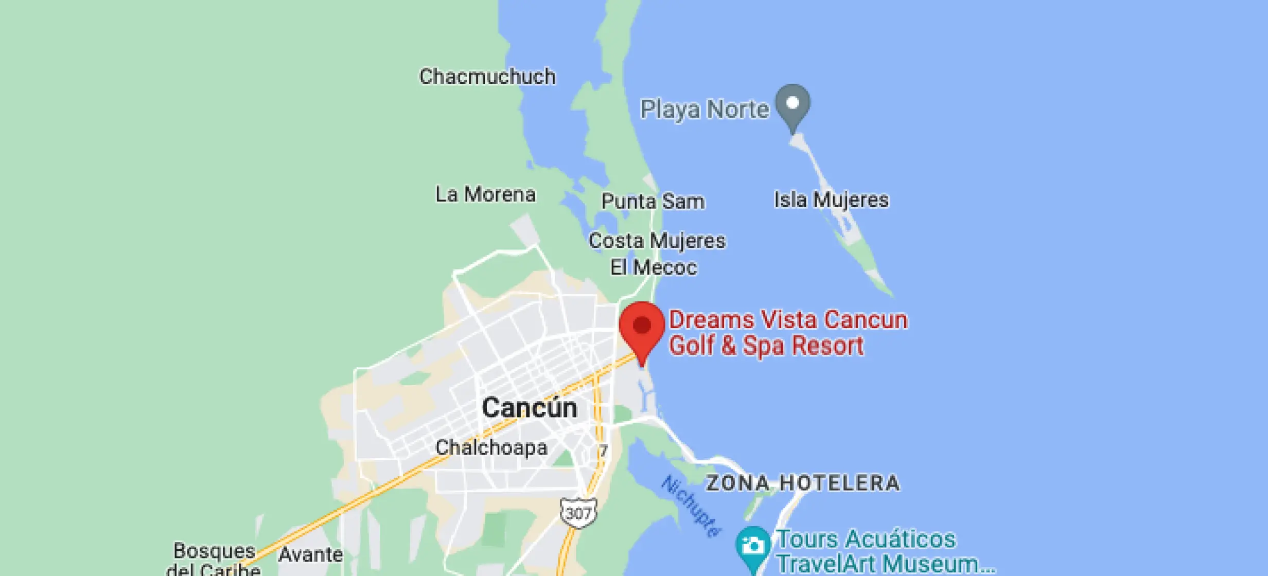Google maps of Dreams Vista Cancun Golf and Spa