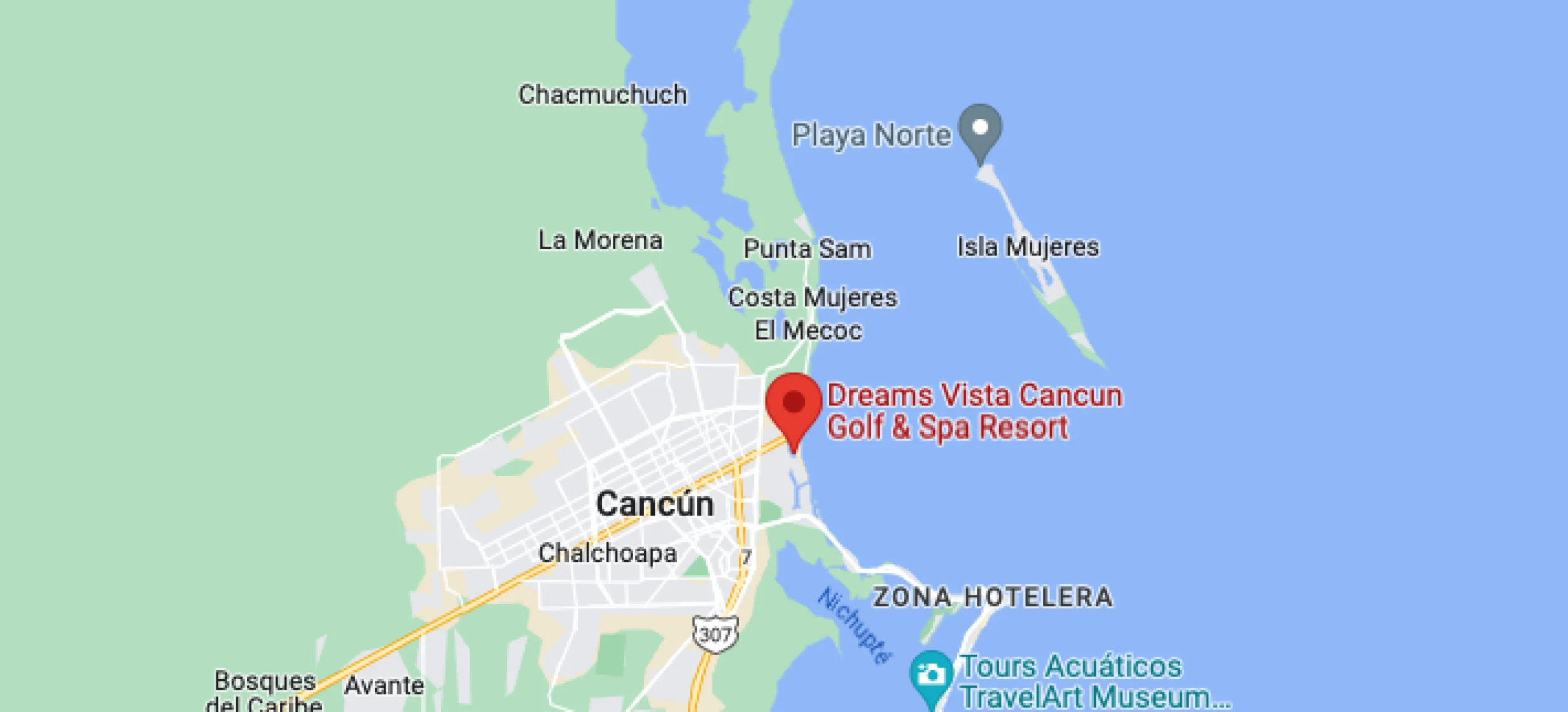 Google maps of Dreams Vista Cancun Golf and Spa
