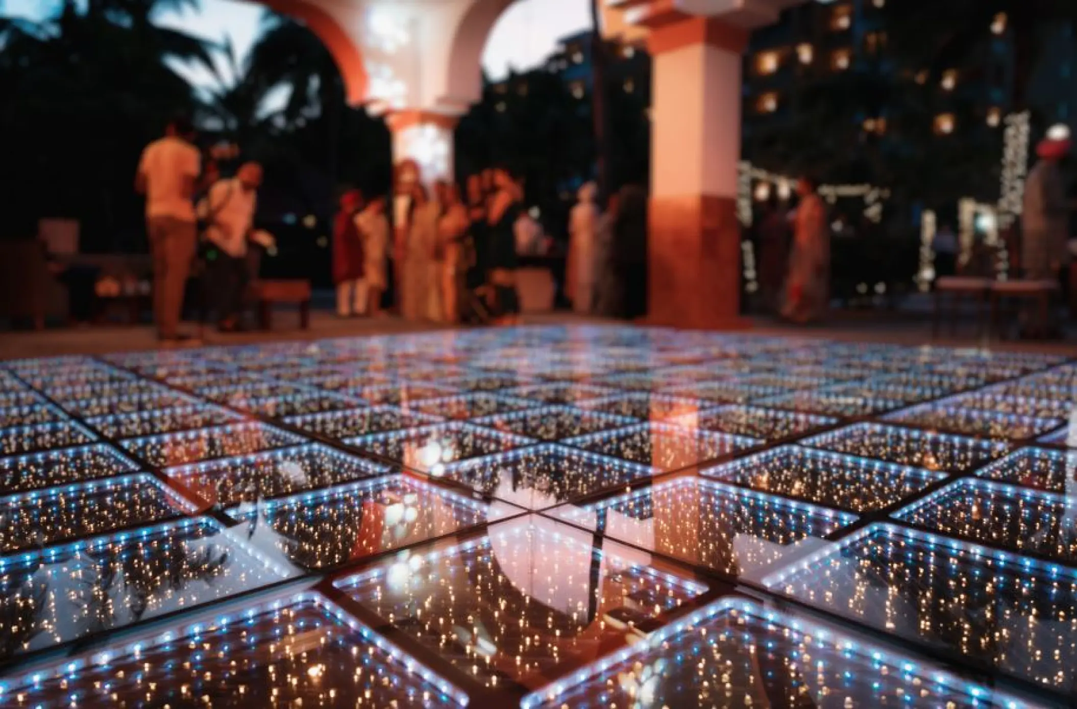 Lighted dance floor at a wedding reception at El Dorado Seaside Palms, Riviera Maya