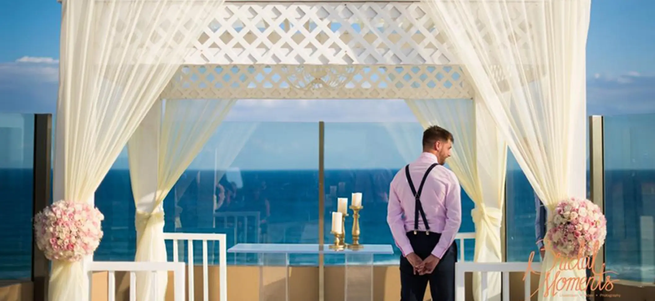 Sky Deck wedding ceremony gazebo overlooking the ocean at El Dorado Seaside Suites, Riviera Maya