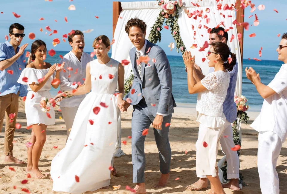 Wedding ceremony on the beach at Excellence El Carmen Dominic republic