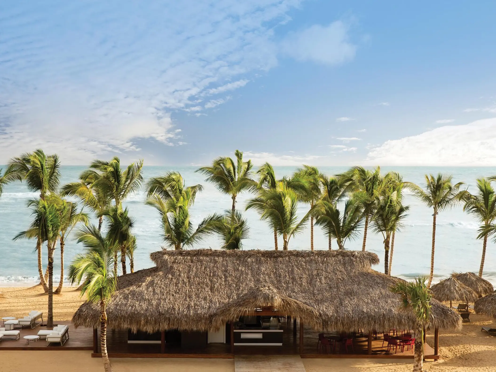 Las Olas beachfront palapa restaurant at Excellence El Carmen, Punta Cana