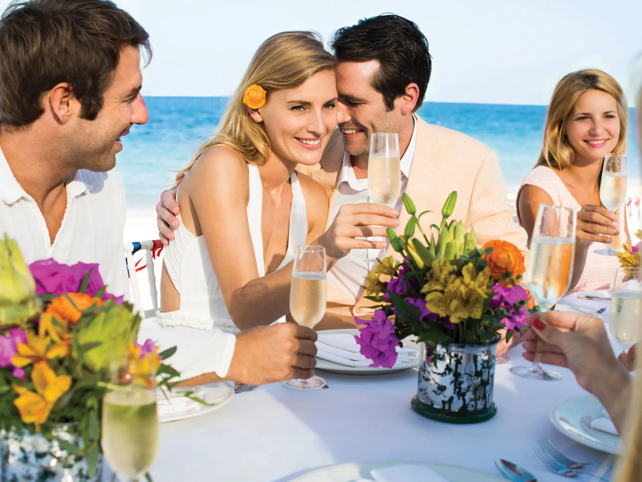Wedding reception dinner on the beach at Excellence Playa Mujeres, Cancun