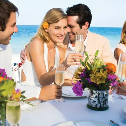Wedding reception dinner on the beach at Excellence Playa Mujeres, Cancun