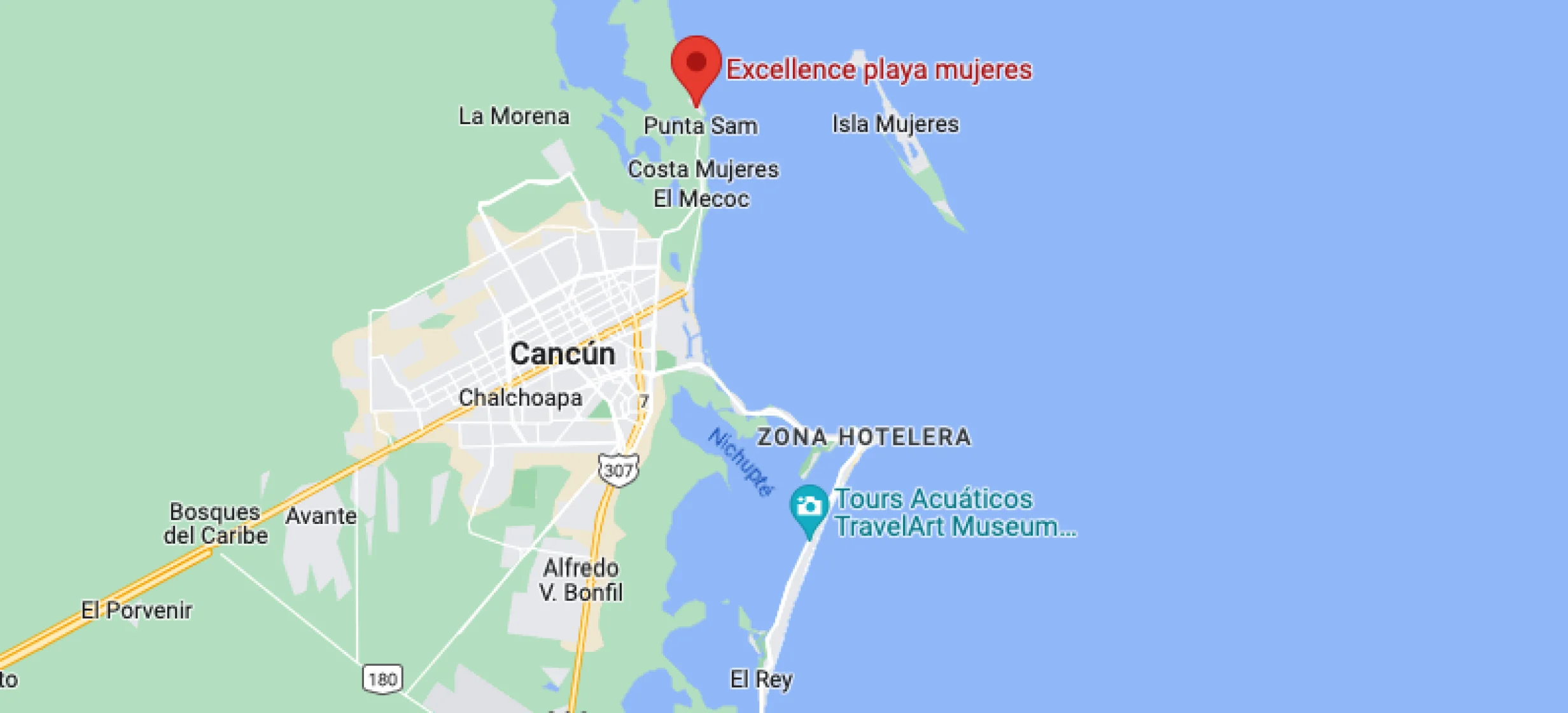 Google maps of Excellence Playa Mujeres