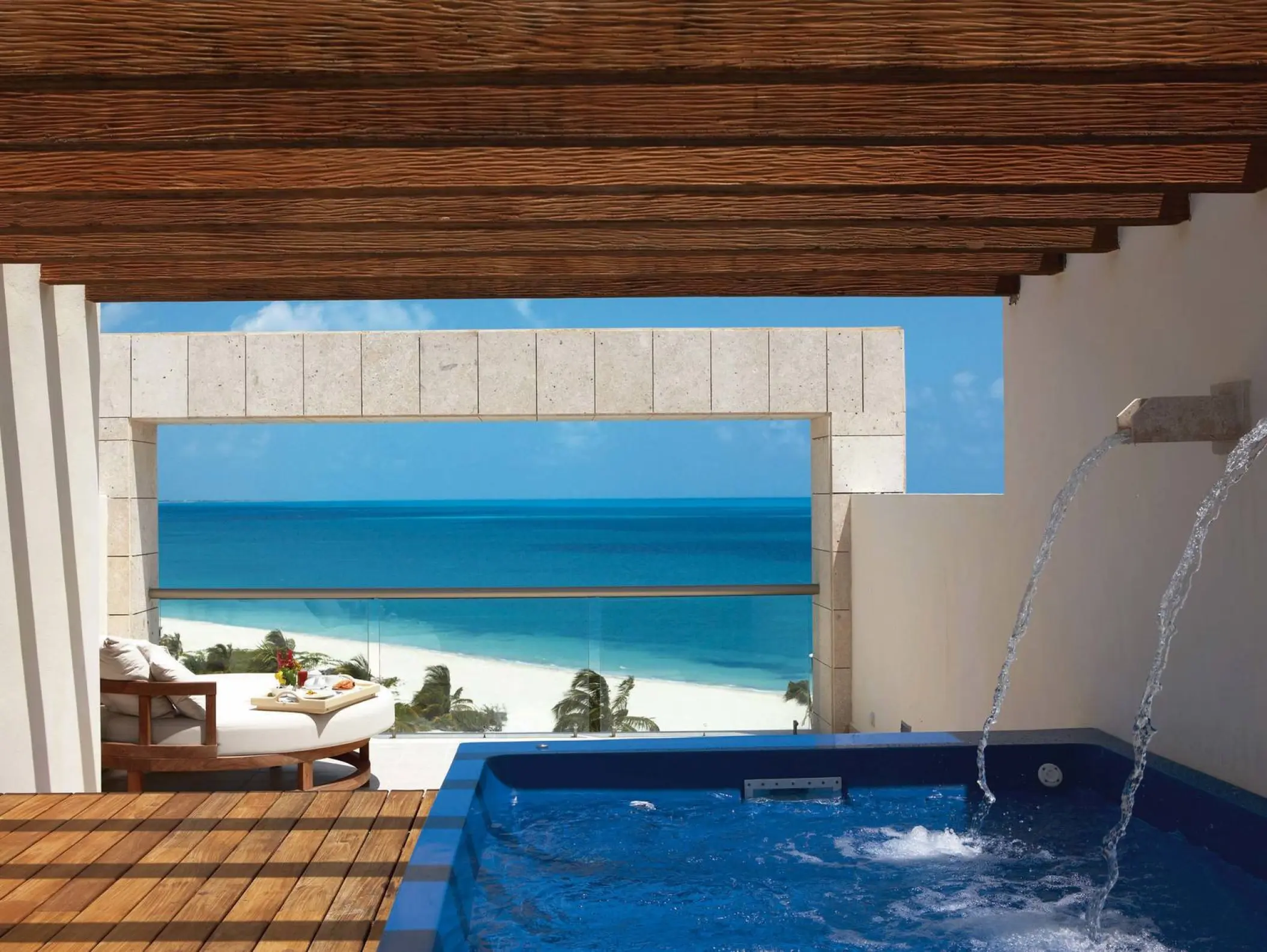 Private rooftop jacuzzi and terrace overlooking the ocean at Excellence Playa Mujeres, Cancun