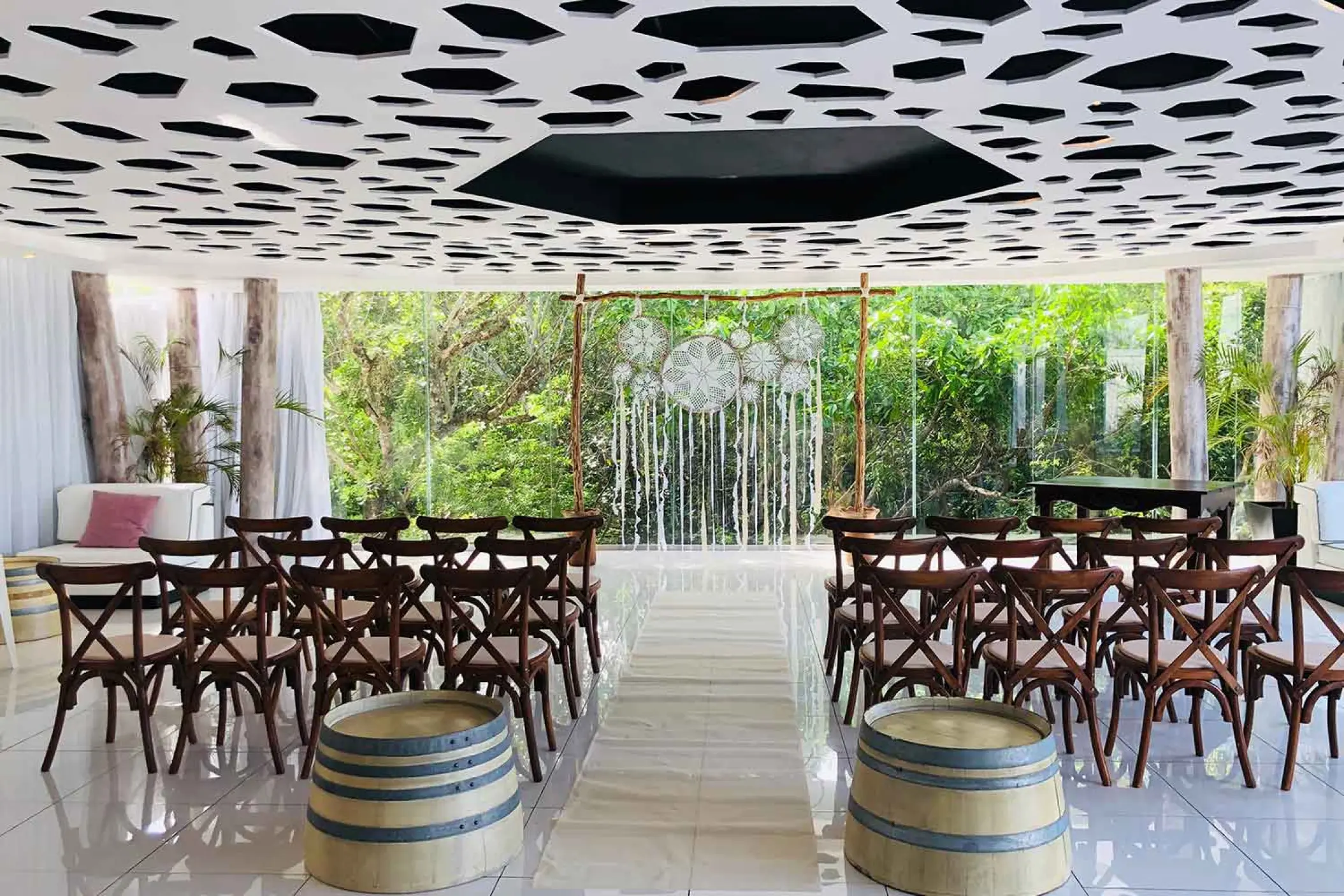 Indoor wedding ceremony setup at The Fives Beach Hotel, Playa Del Carmen