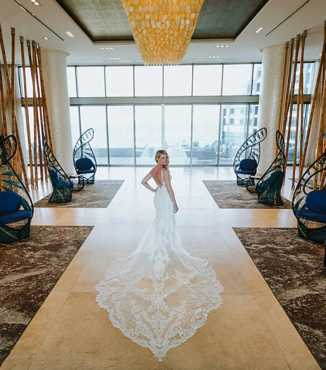 Bride at the lobby at Garza Blanca Resort & Spa Los Cabos