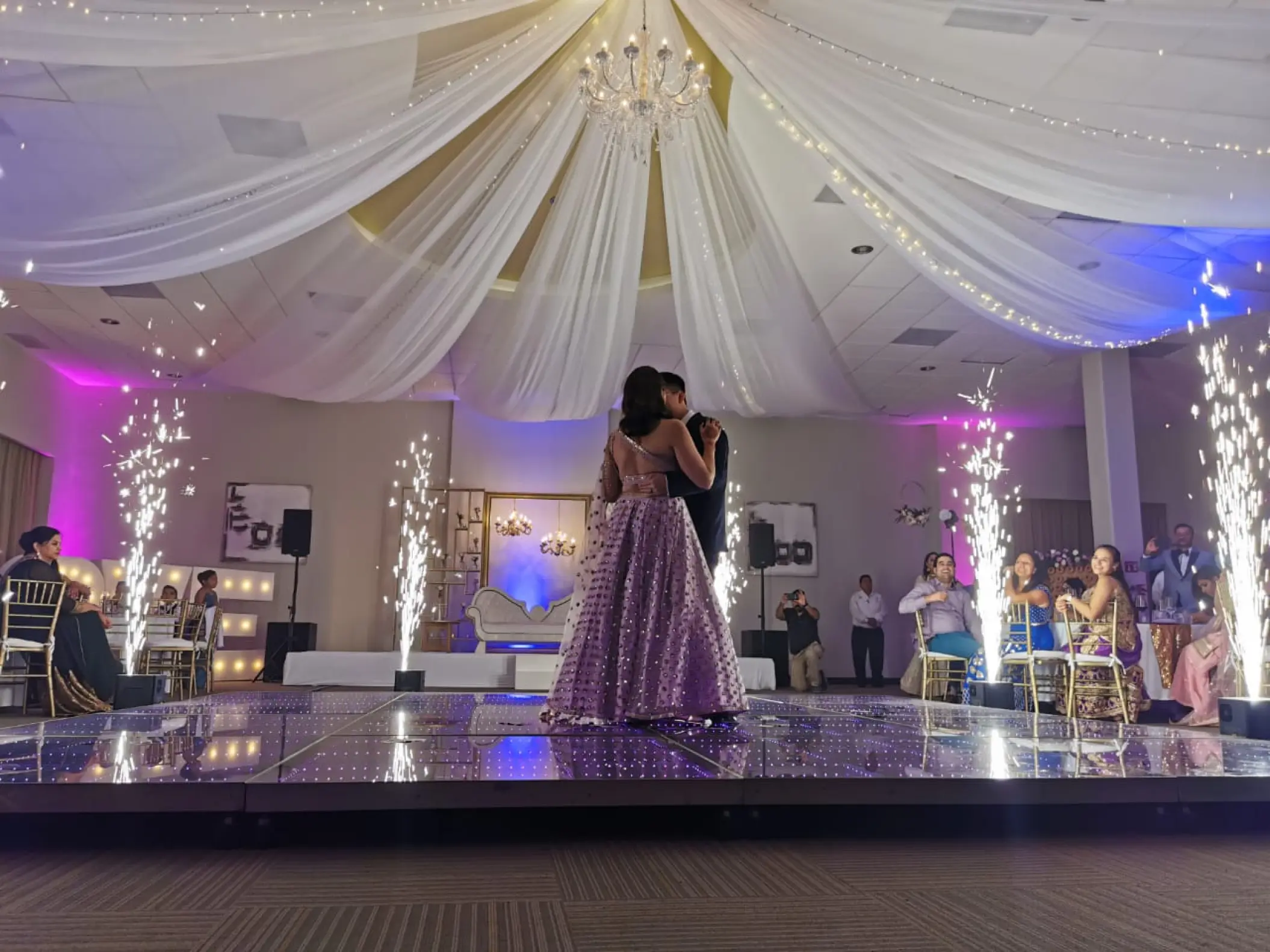 First dance with indoor cold sparklers in the ballroom at Generations Riviera Maya