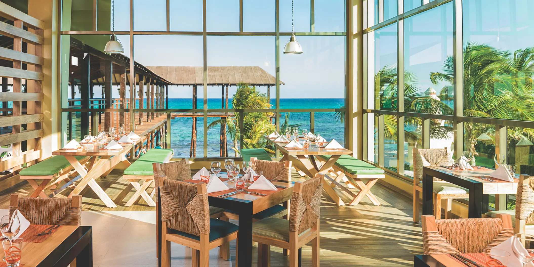 Chef Market restaurant with floor-to-ceiling windows and ocean views at Generations Riviera Maya, Riviera Maya