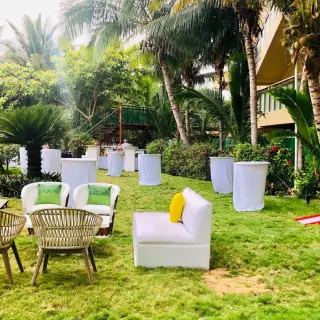 Lawn reception with lounge seating and garden games at Generations Riviera Maya, Riviera Maya