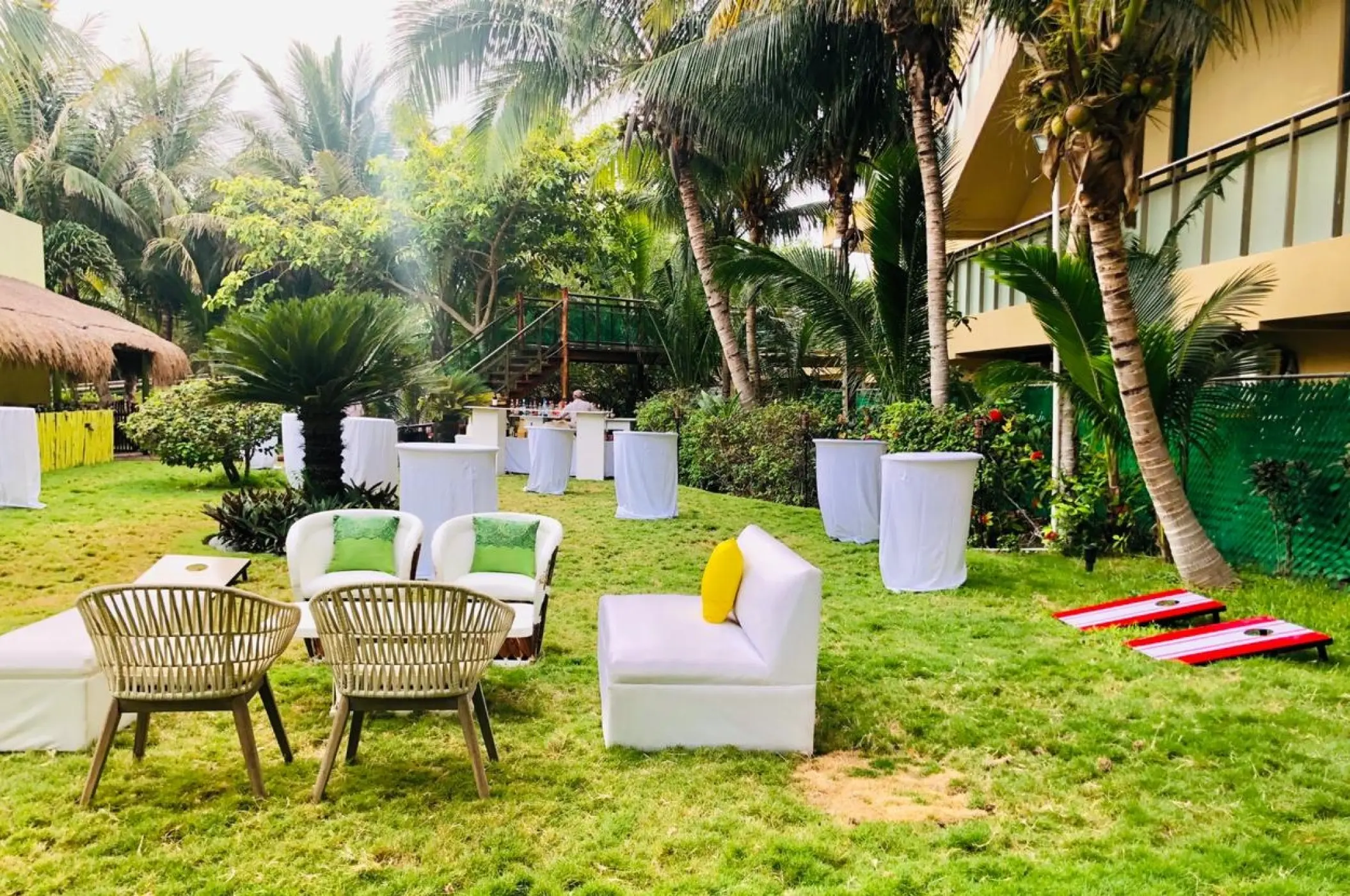 Lawn reception with lounge seating and garden games at Generations Riviera Maya, Riviera Maya