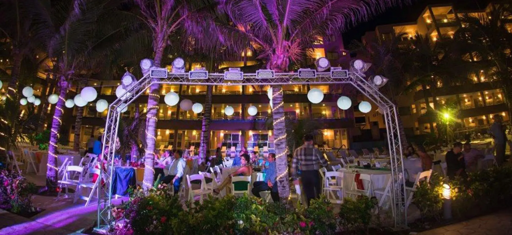 Evening wedding reception on the pool deck at Generations Riviera Maya, Riviera Maya