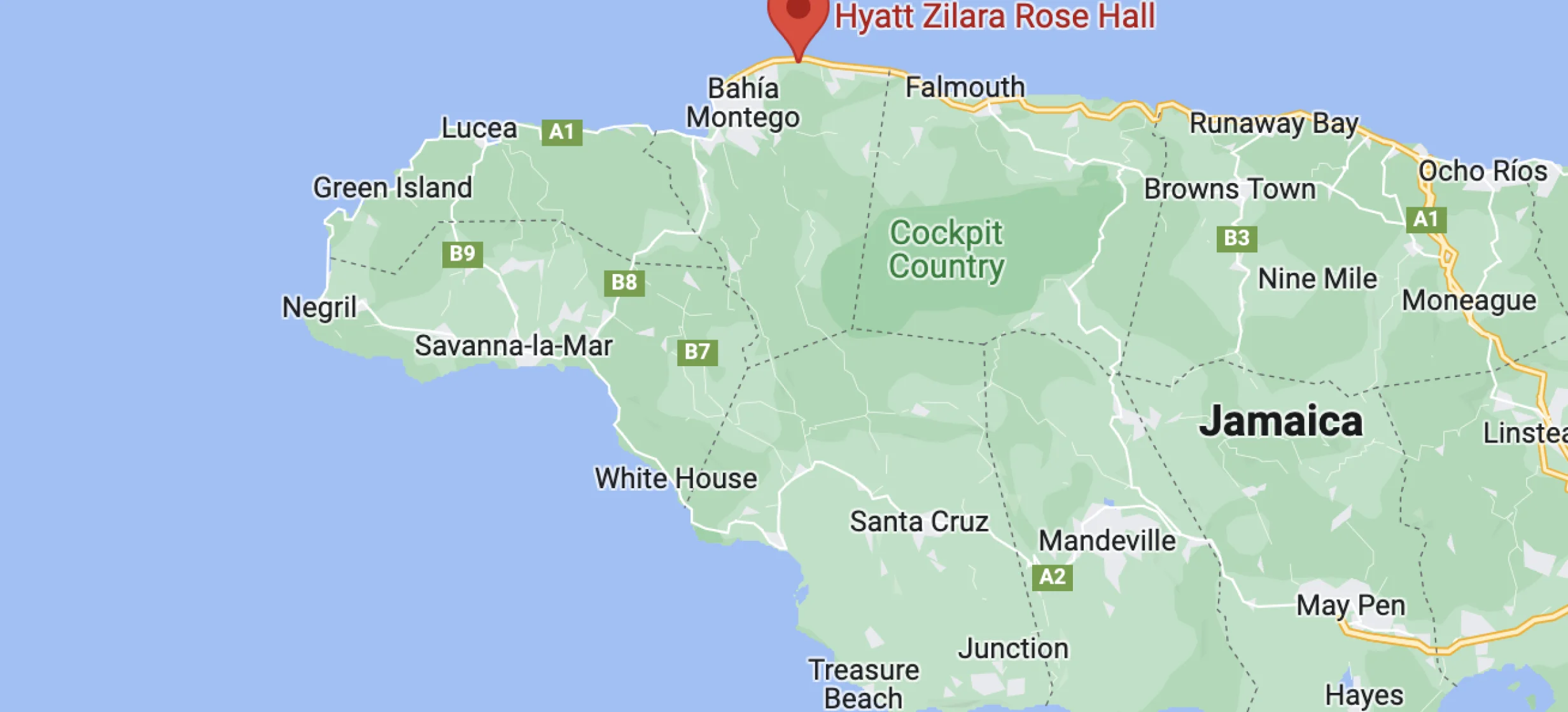 Google maps of Hyatt Zilara Rose Hall