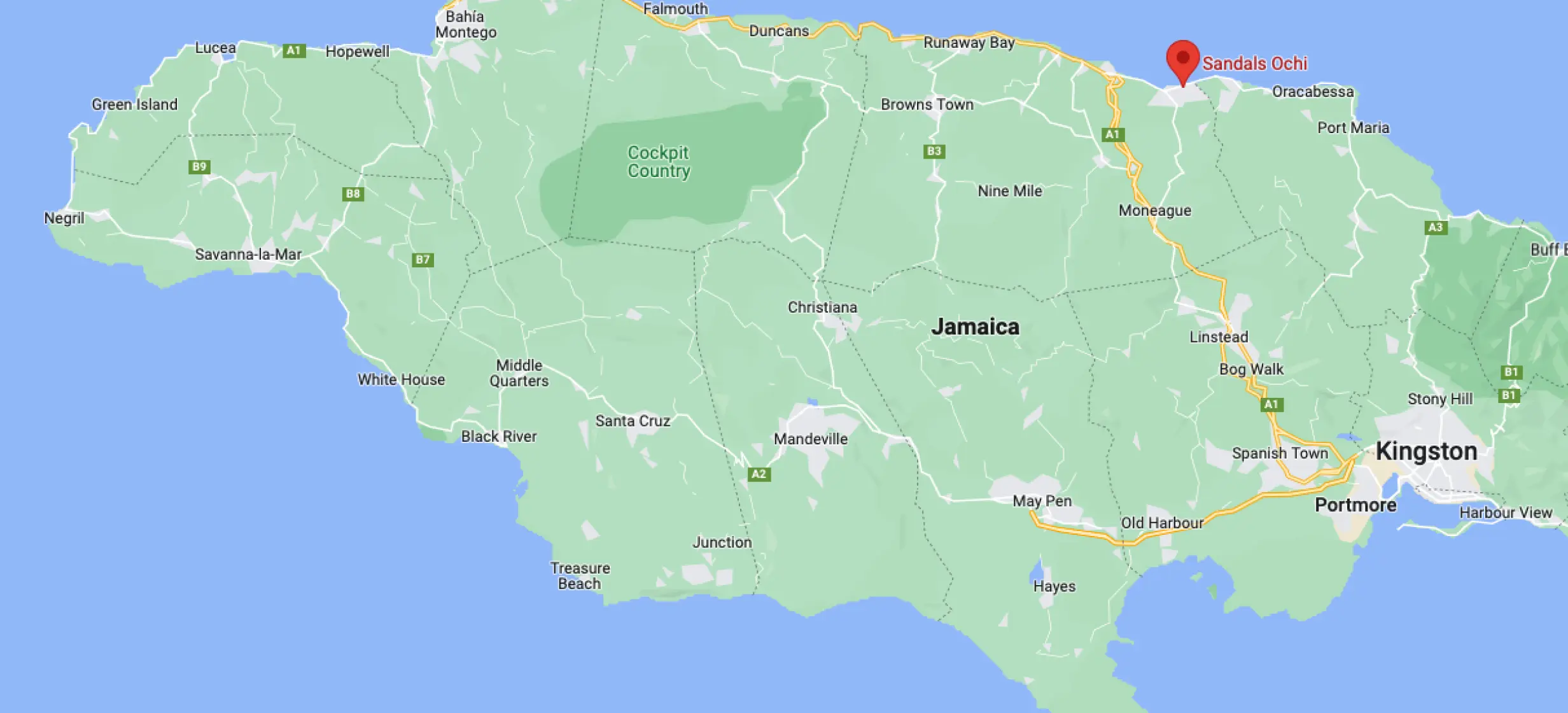 Google maps of Sandals Ochi
