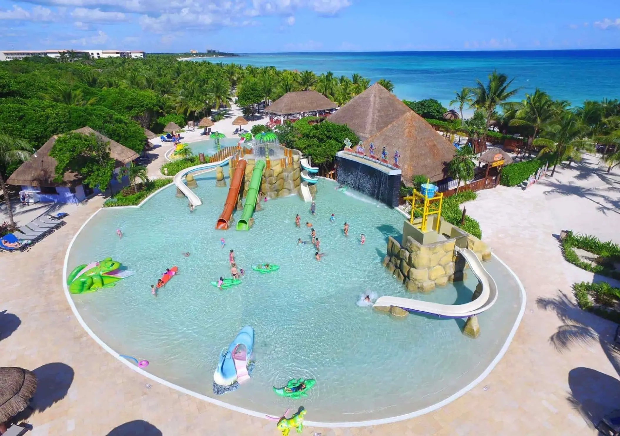 Aerial view of the kids' pool and water slides at Grand Palladium Colonial, Riviera Maya