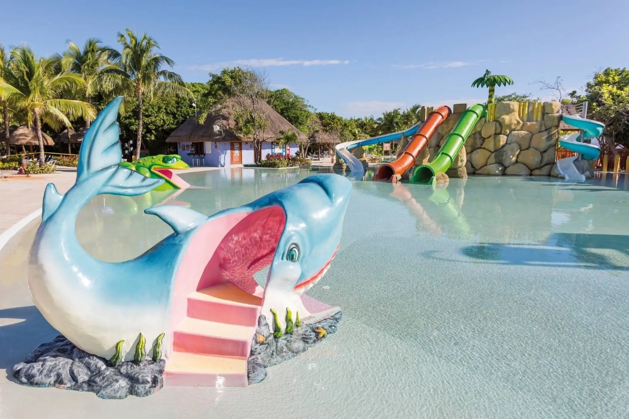 Colorful shark slide and water park at Grand Palladium Colonial, Riviera Maya