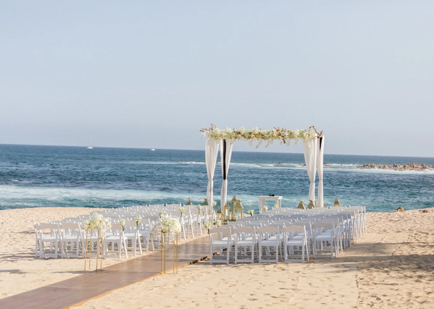 Ceremony decor on the beach at Grand Fiesta Americana Los Cabos
