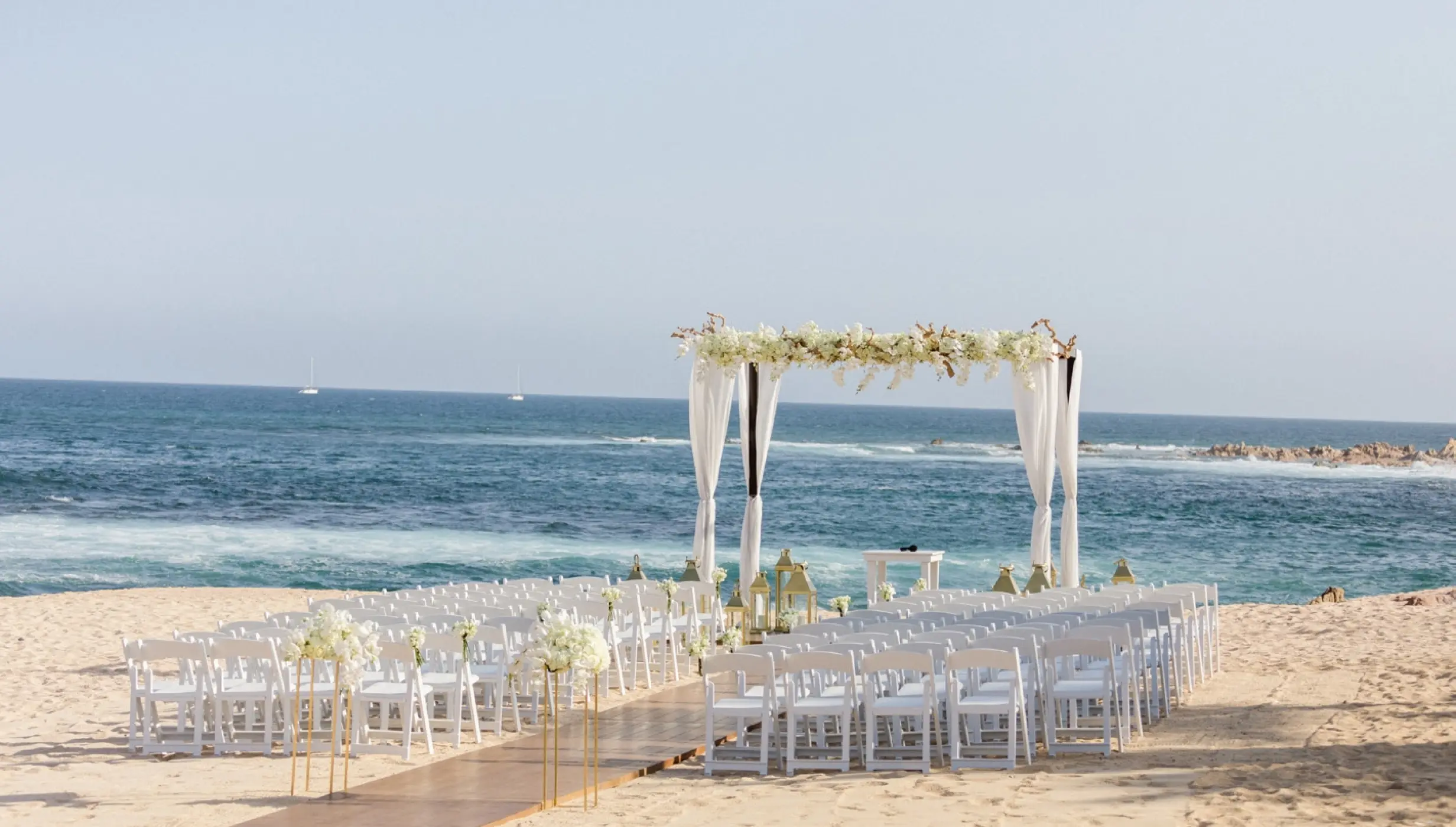 Ceremony decor on the beach at Grand Fiesta Americana Los Cabos