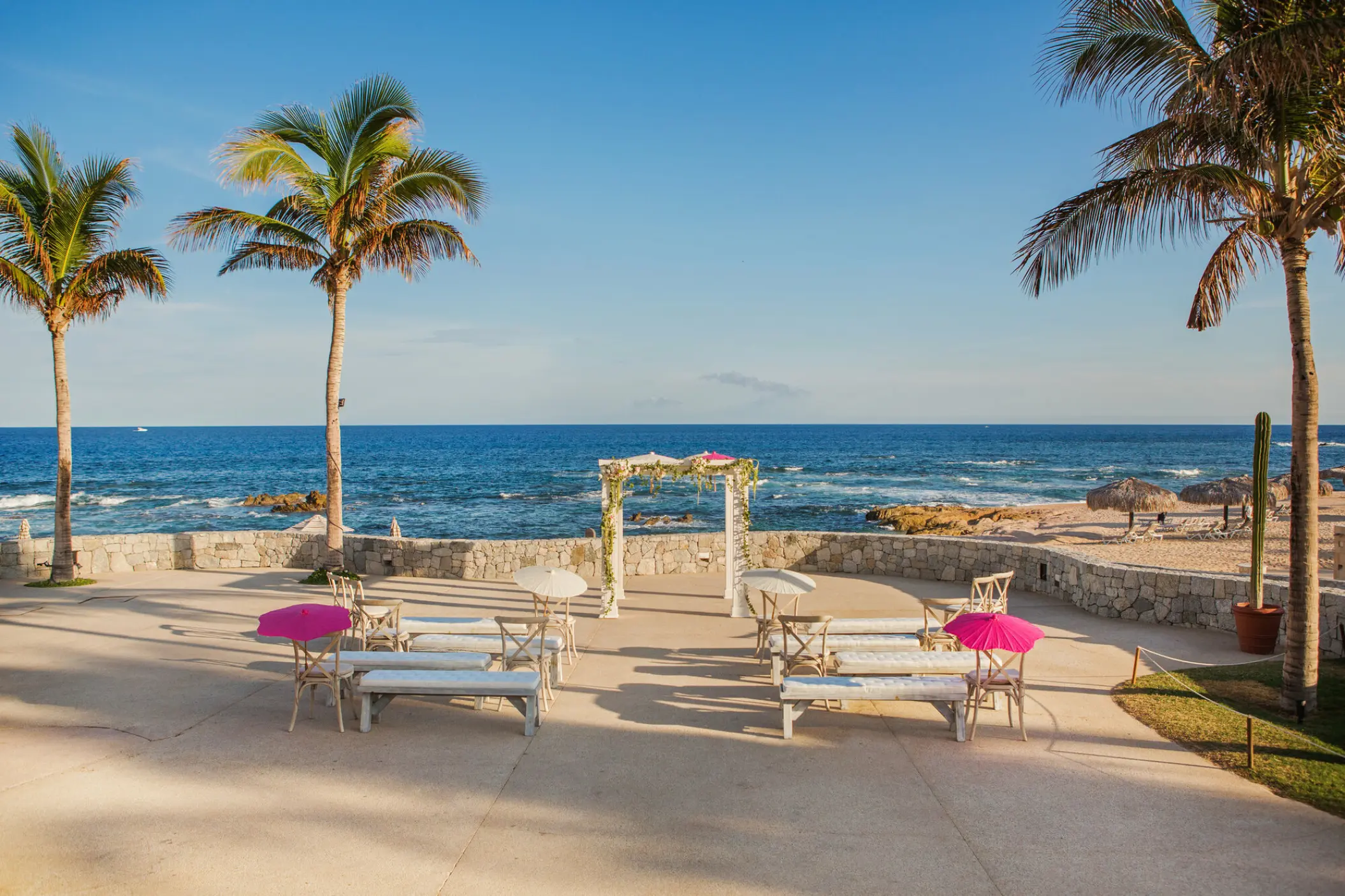 Oceanfront wedding ceremony setup at Grand Fiesta Americana Los Cabos, Cabo San Lucas