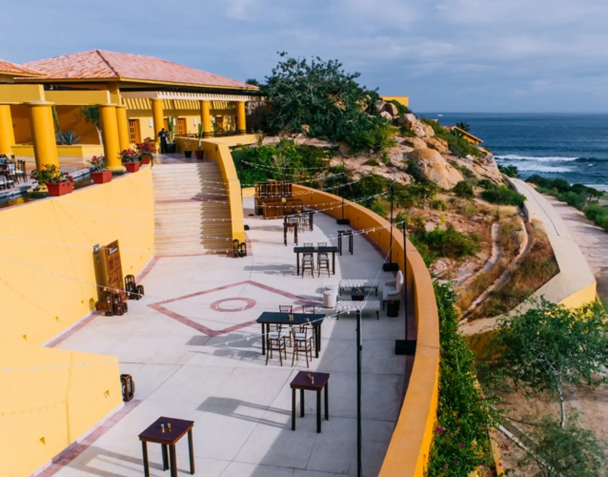 Terrace wedding reception setup overlooking the ocean at Grand Fiesta Americana Los Cabos, Cabo San Lucas