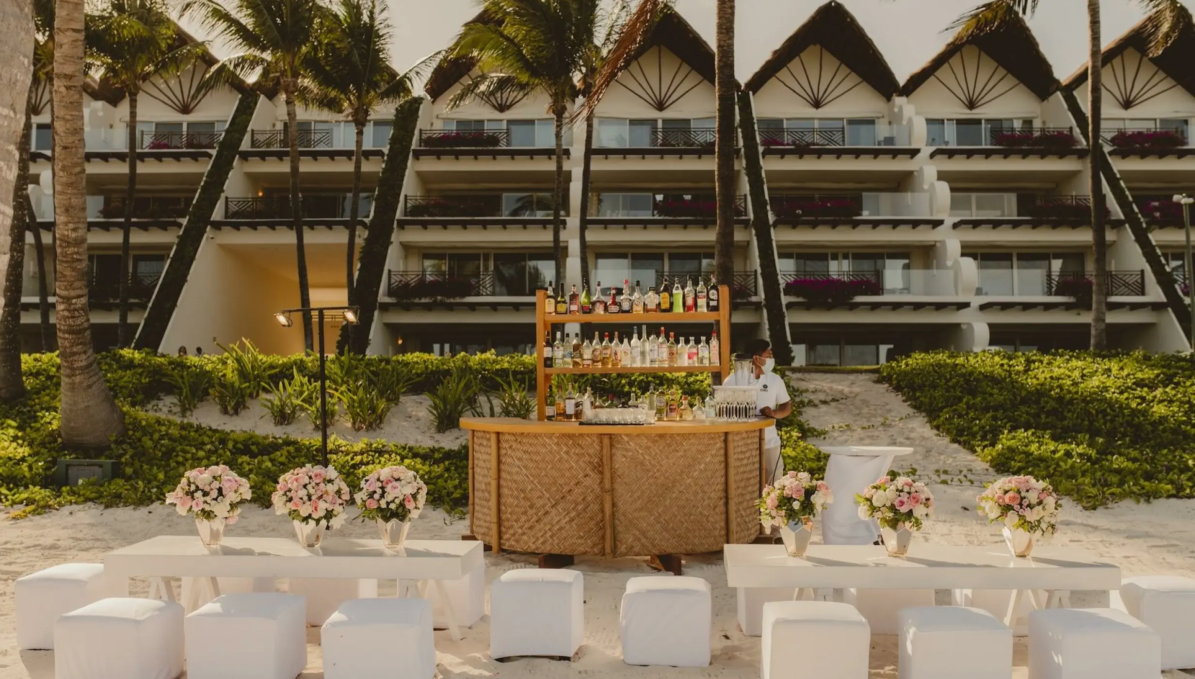 Ceremony decor in Grand Class Beach venue at Grand Velas