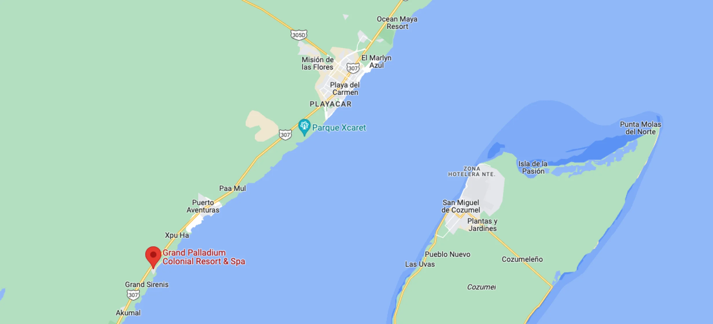 Google maps of grand palladium colonial resort and spa