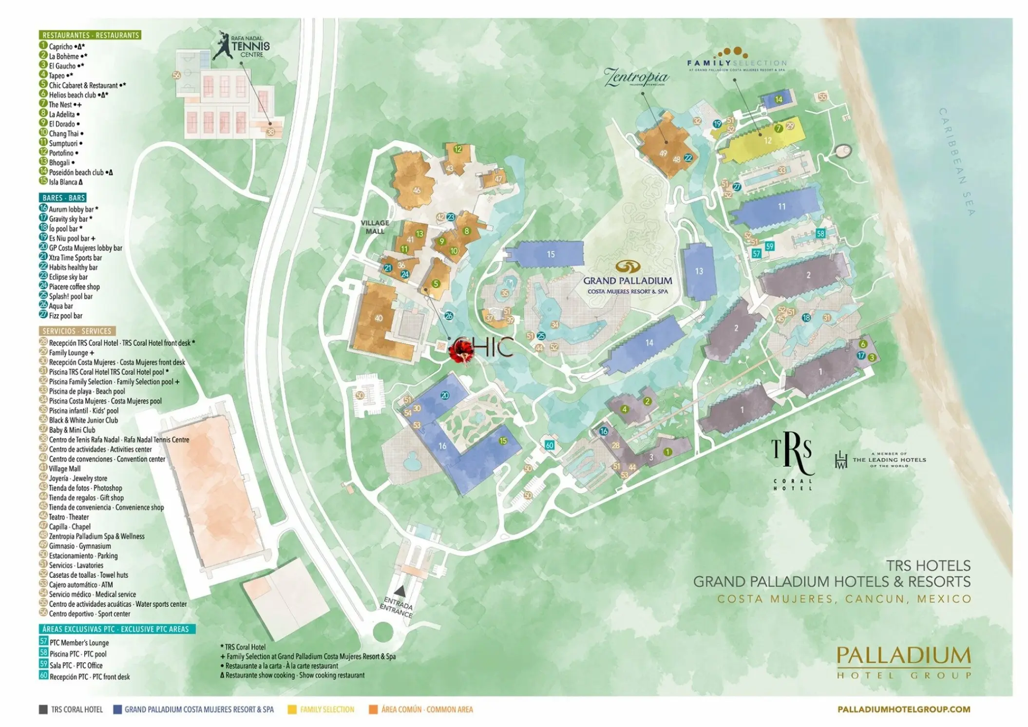 Map of Grand Palladium Costa Mujeres resort layout and amenities, Cancun