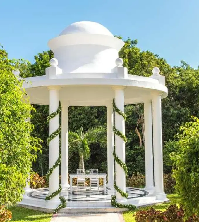 White garden gazebo wedding ceremony venue at Grand Palladium Colonial, Riviera Maya