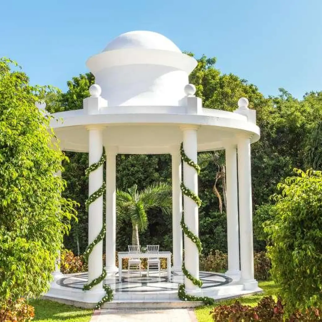 White garden gazebo wedding ceremony venue at Grand Palladium Colonial, Riviera Maya