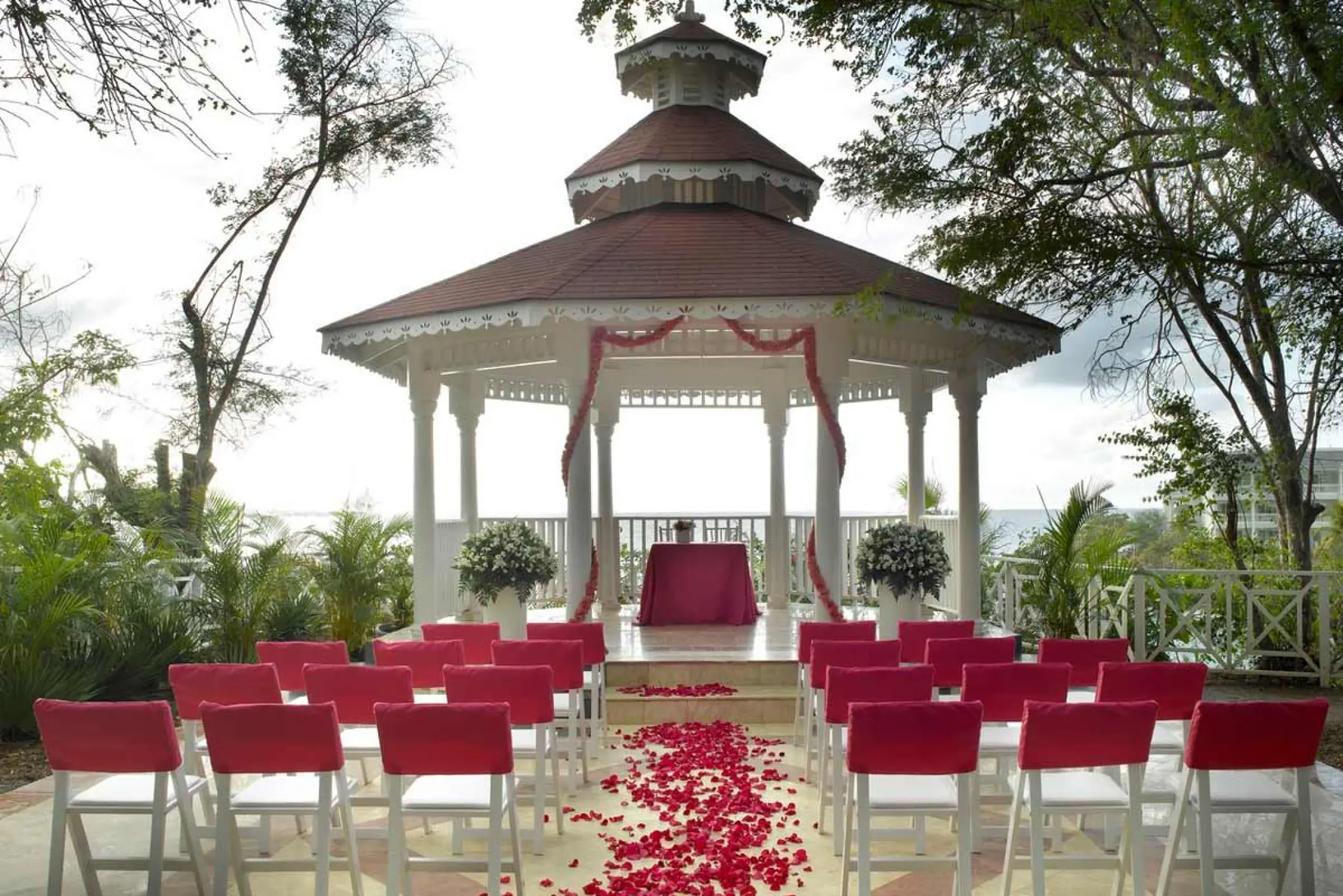Garden gazebo wedding ceremony setup at Grand Palladium Jamaica, Ocho Rios