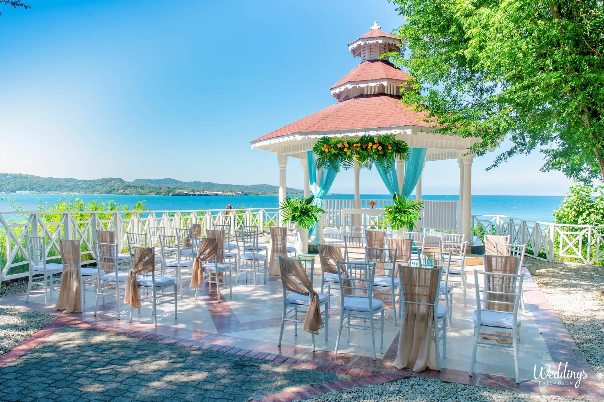 Cliffside gazebo wedding ceremony setup at Grand Palladium Jamaica, Ocho Rios