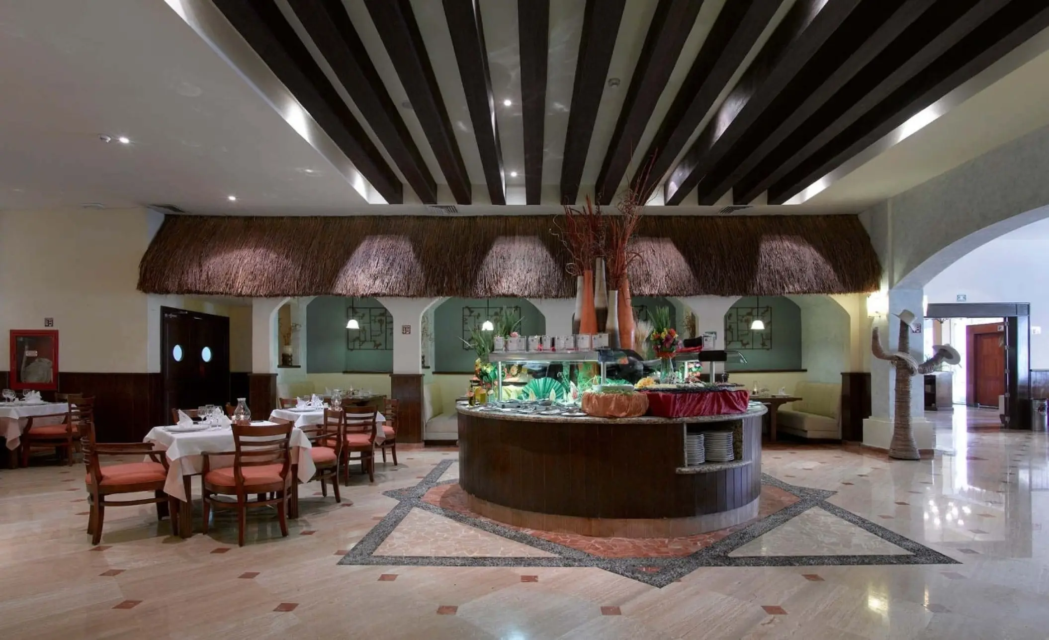 Buffet area and indoor dining room at Grand Palladium Kantenah, Riviera Maya