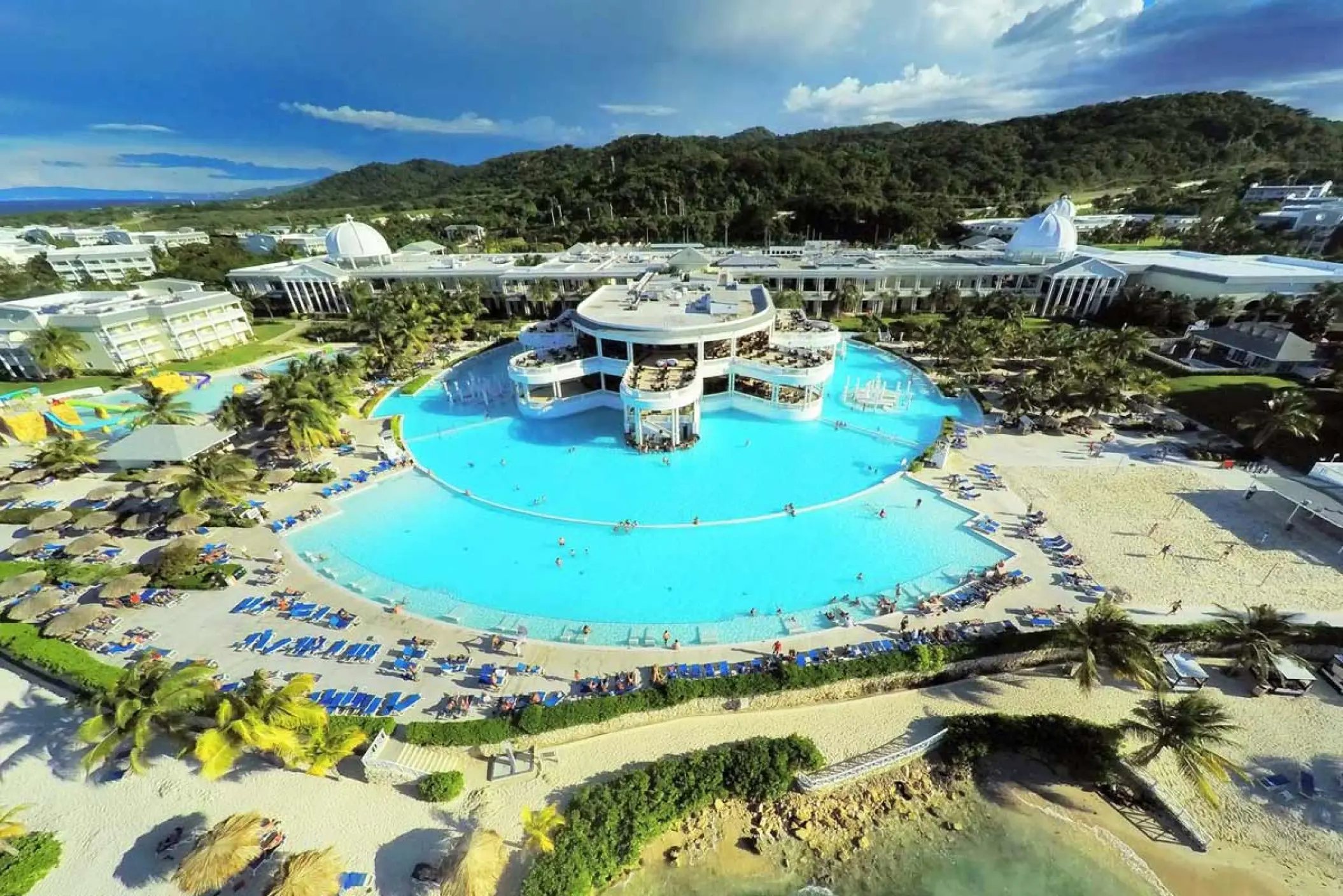Aerial view of the circular swimming pool and grounds at Grand Palladium Lady Hamilton, Ocho Rios