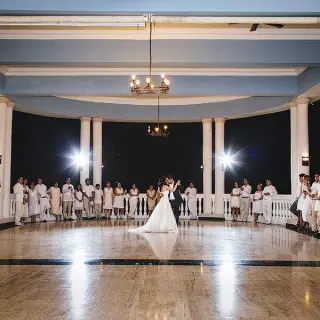 Angie & Aaron's first dance during a terrace wedding reception at Grand Palladium Lady Hamilton, Ocho Rios