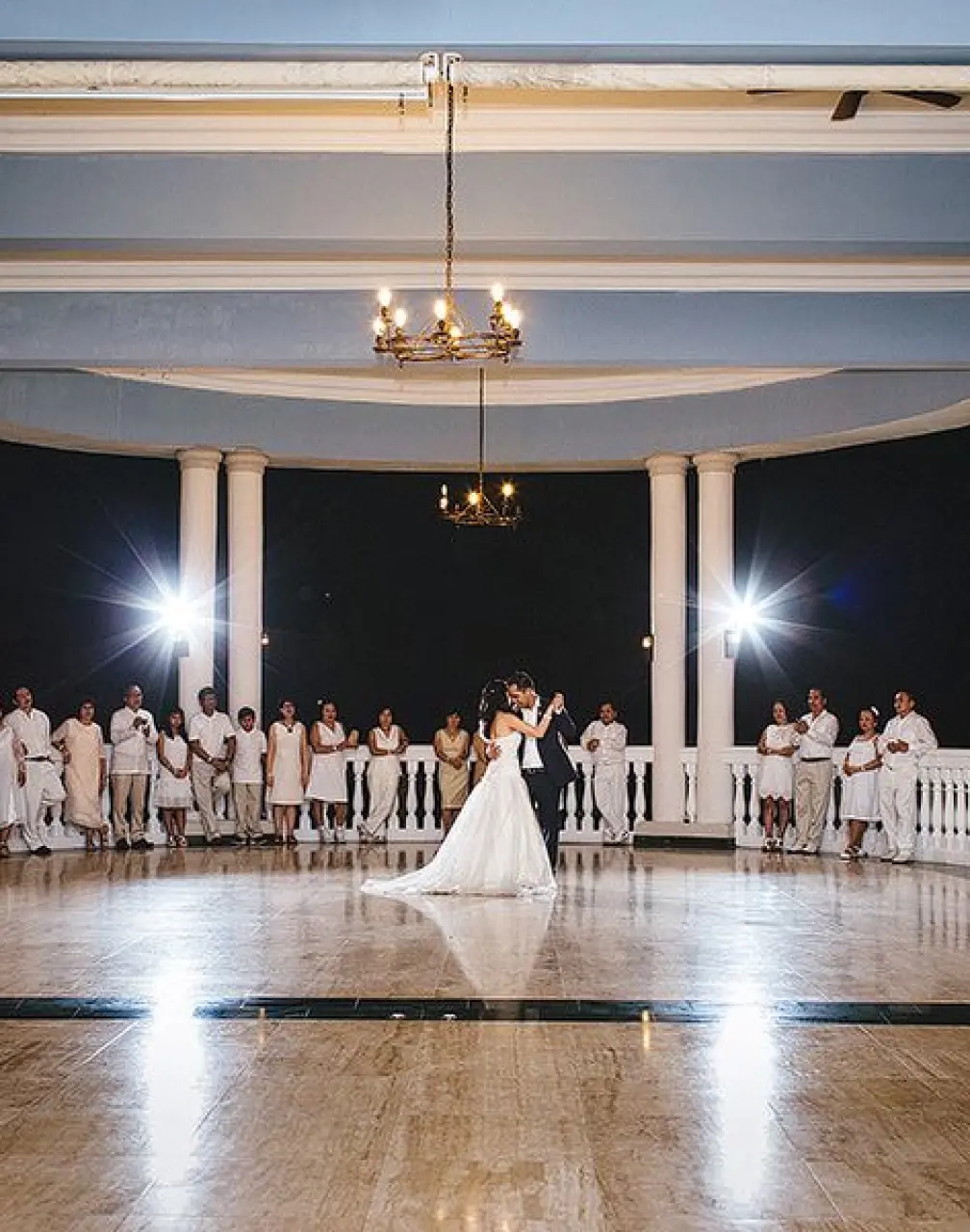 Angie & Aaron's first dance during a terrace wedding reception at Grand Palladium Lady Hamilton, Ocho Rios