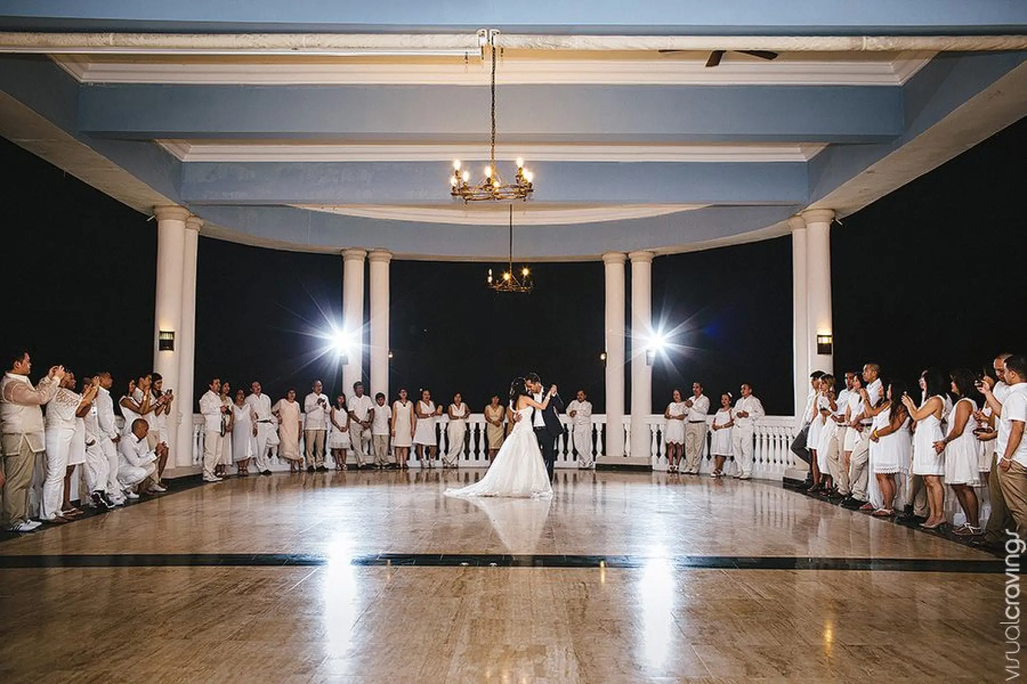 Angie & Aaron's first dance during a terrace wedding reception at Grand Palladium Lady Hamilton, Ocho Rios