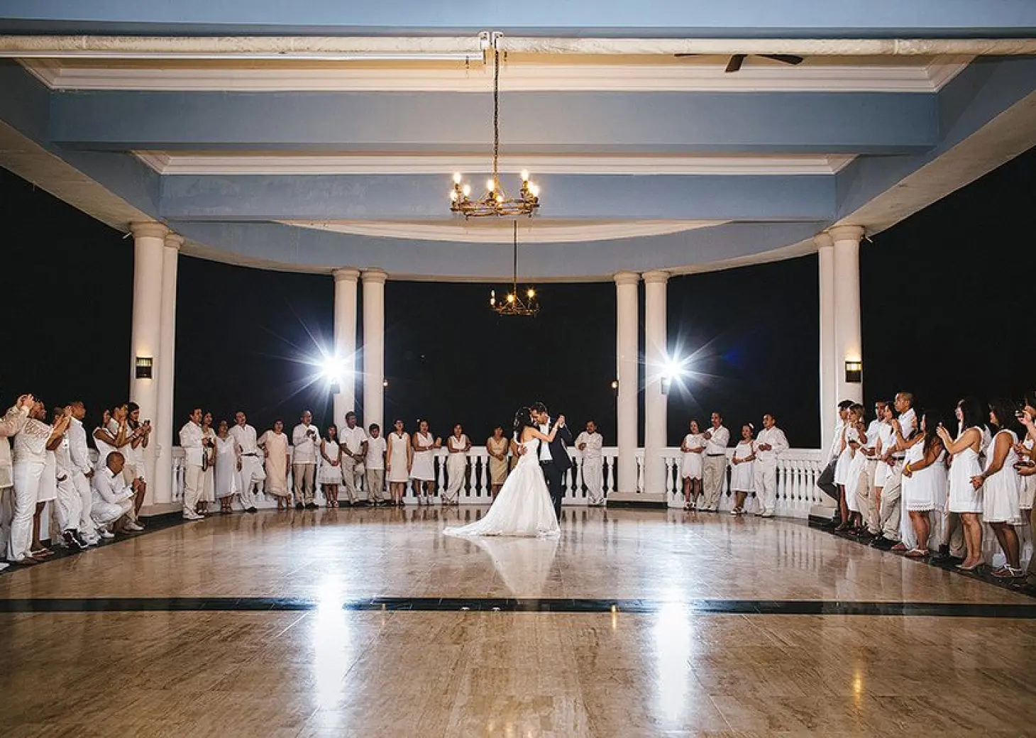 Angie & Aaron's first dance during a terrace wedding reception at Grand Palladium Lady Hamilton, Ocho Rios