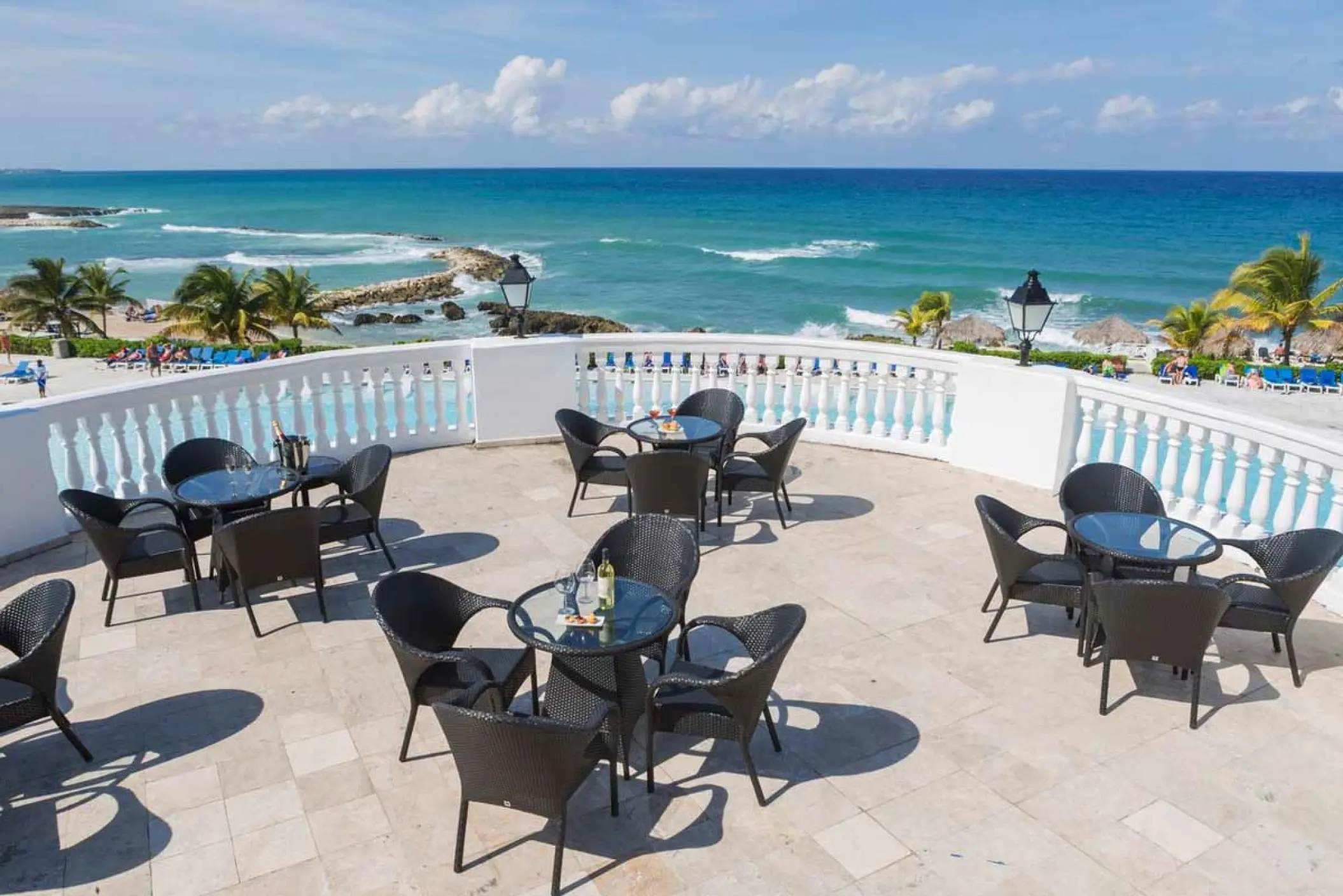 Outdoor terrace restaurant overlooking the Caribbean Sea at Grand Palladium Lady Hamilton, Ocho Rios