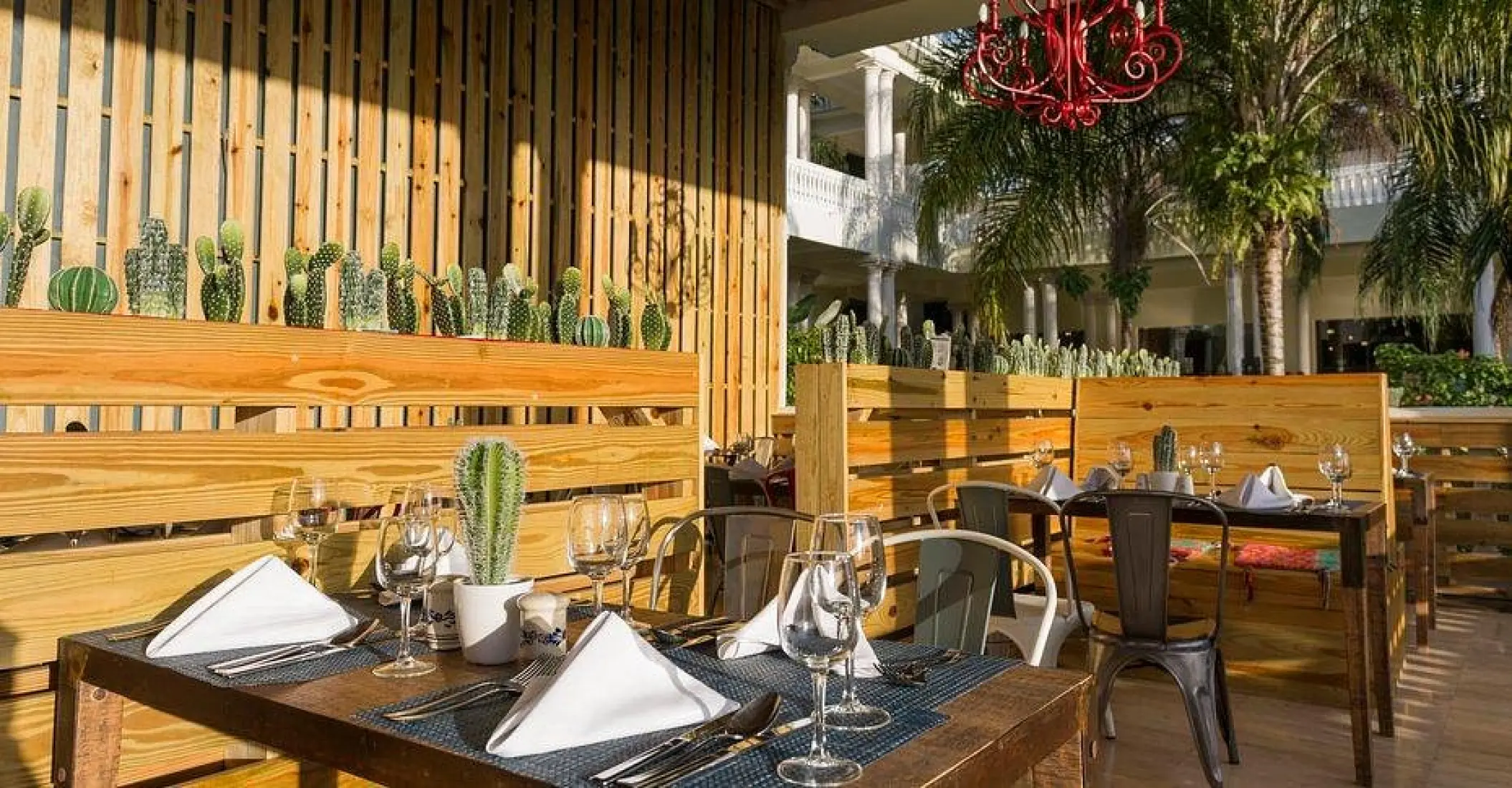 El Agave restaurant outdoor dining tables at Grand Palladium Lady Hamilton, Ocho Rios