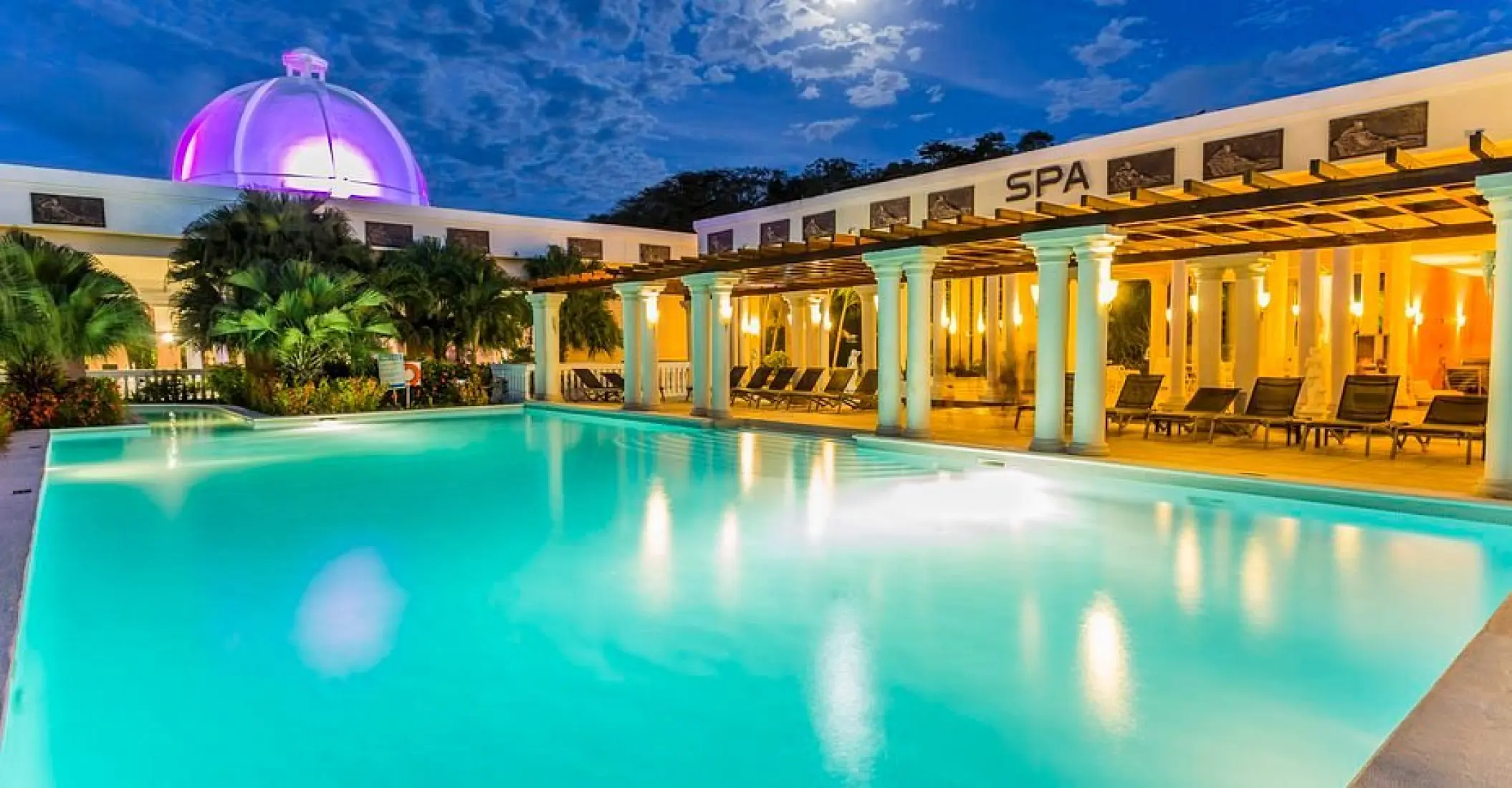 Grand Palladium Lady Hamilton Zentropia Spa pool lit up at night, Ocho Rios